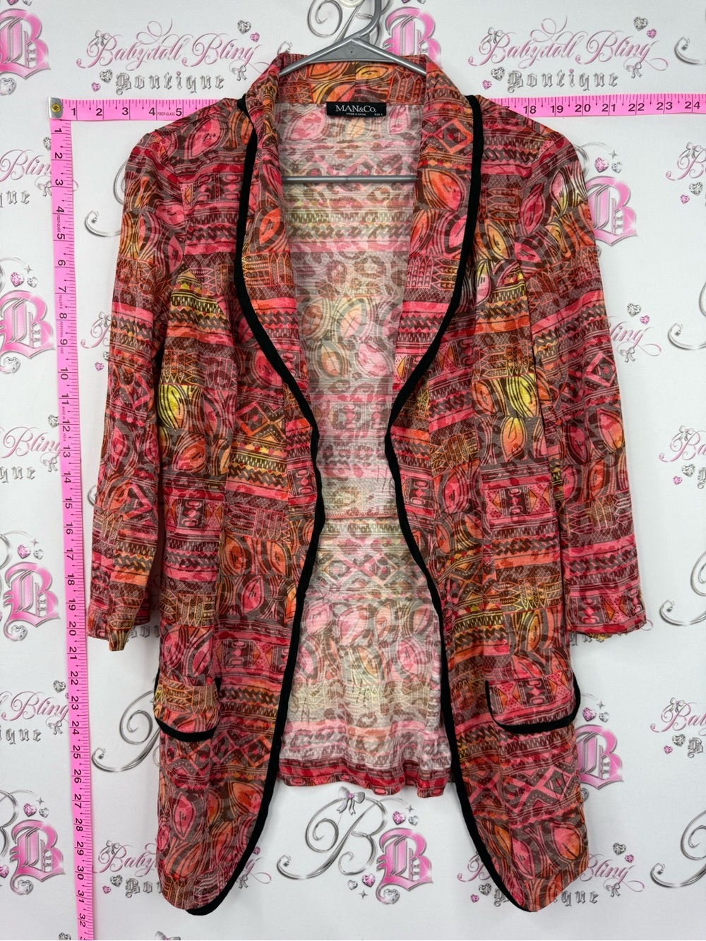Man and co cardigan blazer Pink Multi-Pattern Open Cardigan Jacket